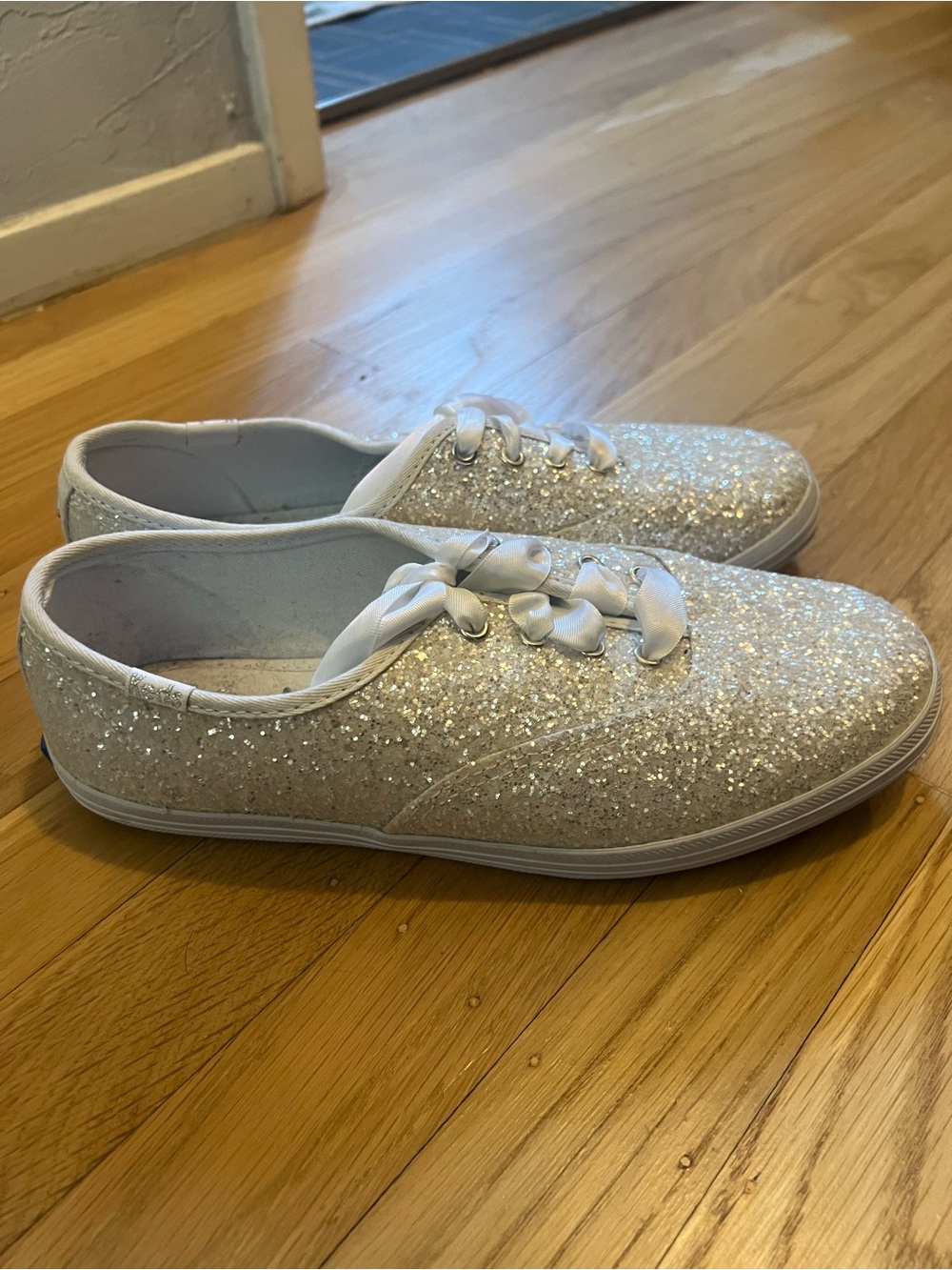 Kate spade Women’s Sparkle Lace-Up Sneakers in White- wore once